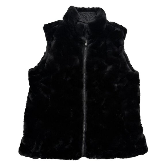 Nicole Milller Faux Fur Quilted Vest Black Reversable S Nicole Miller Zip Cozy - Picture 1 of 8
